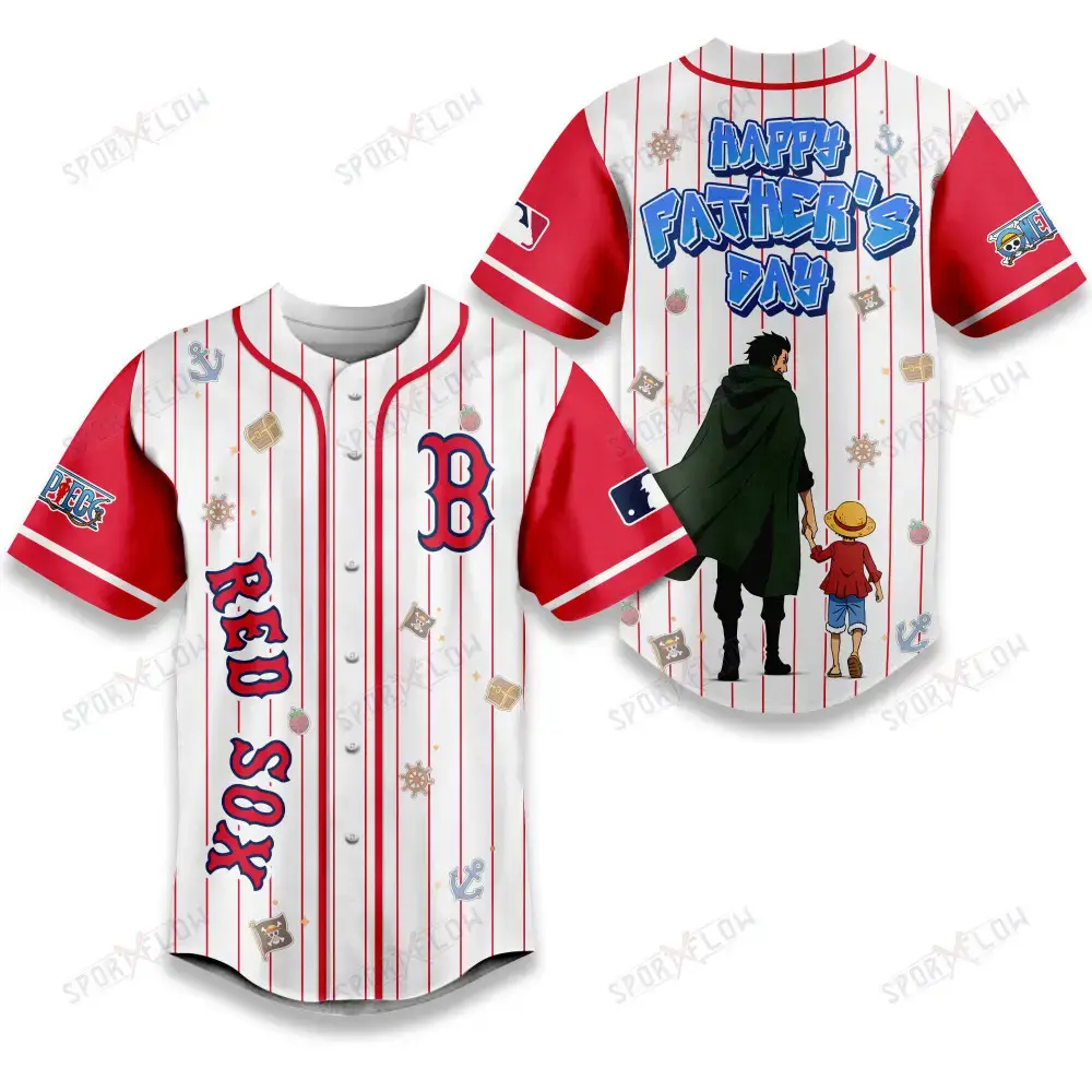 Boston Red Sox X One Piece Dragon & Luffy Dad Baseball Jersey Image