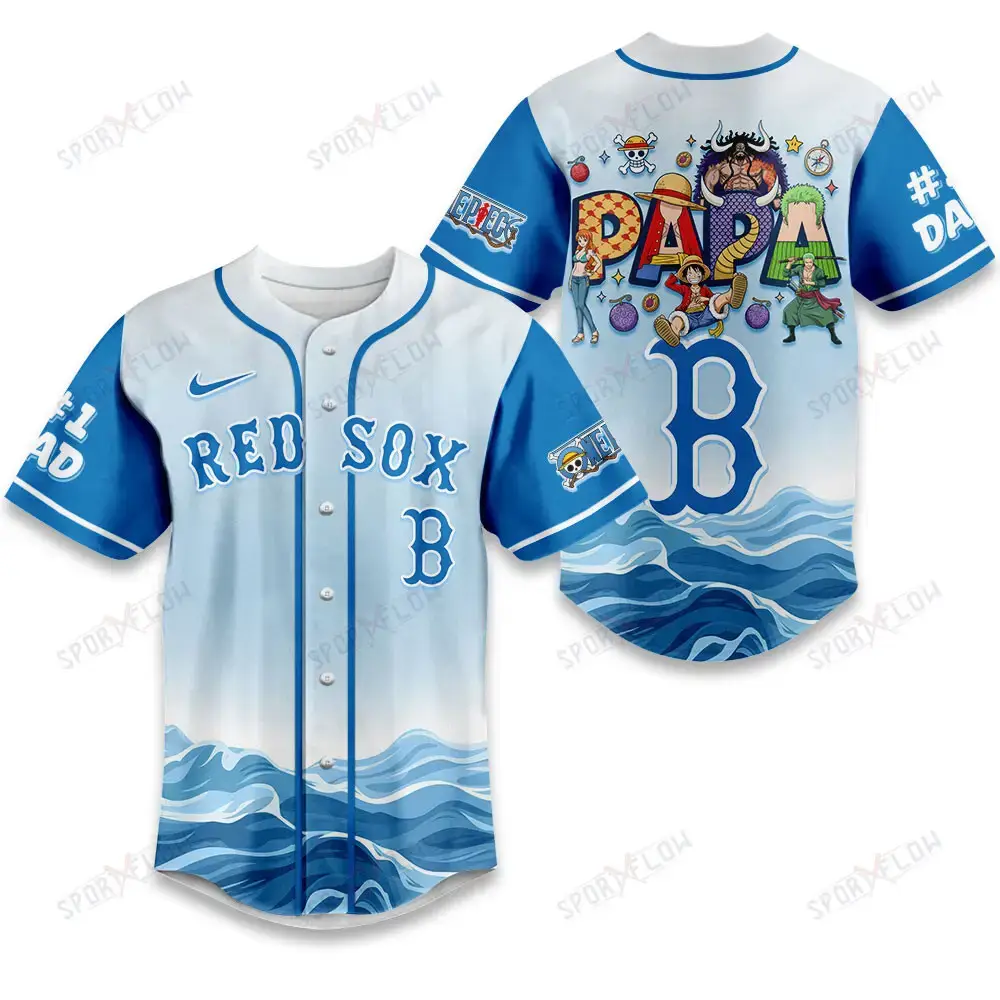 Boston Red Sox X One Piece Grand Line Papa Father'S Day Baseball Jersey Image
