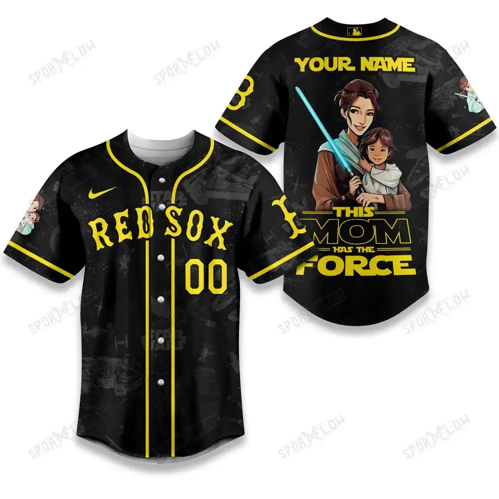 Boston Red Sox X Star Wars This Mom Has The Force Baseball Jersey Image
