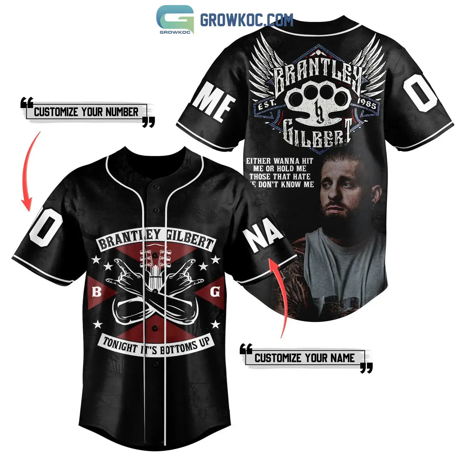 Brantley Gilbert Tonight It's Bottoms Up Personalized Baseball Jersey Image