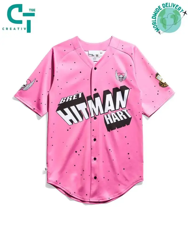 Bret Hart Hitman Wwe Pink Baseball Jersey Image