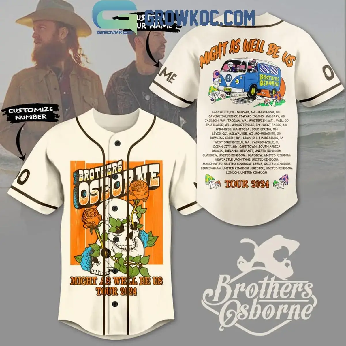 Brothers Osborne Might As Well Be Us Tour 2024 Personalized Baseball Jersey Image