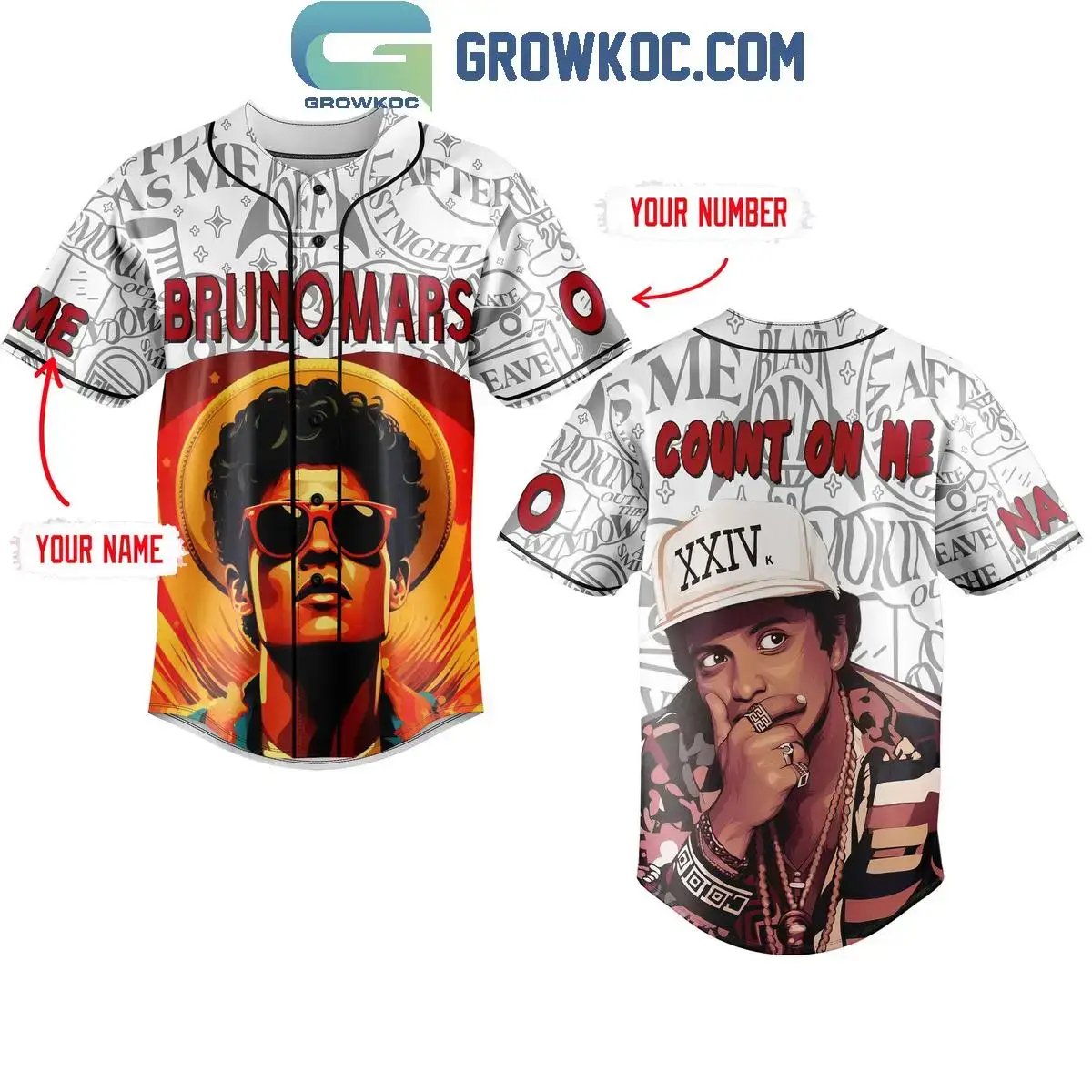 Bruno Mars Count One Me Personalized Baseball Jersey Black Version Image