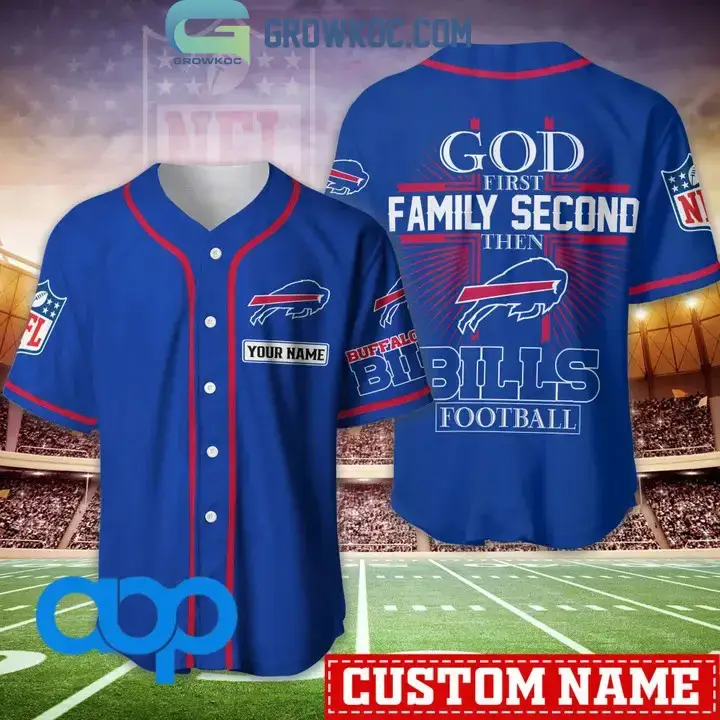 Buffalo Bills NFL Personalized God First Family Second Baseball Jersey Image