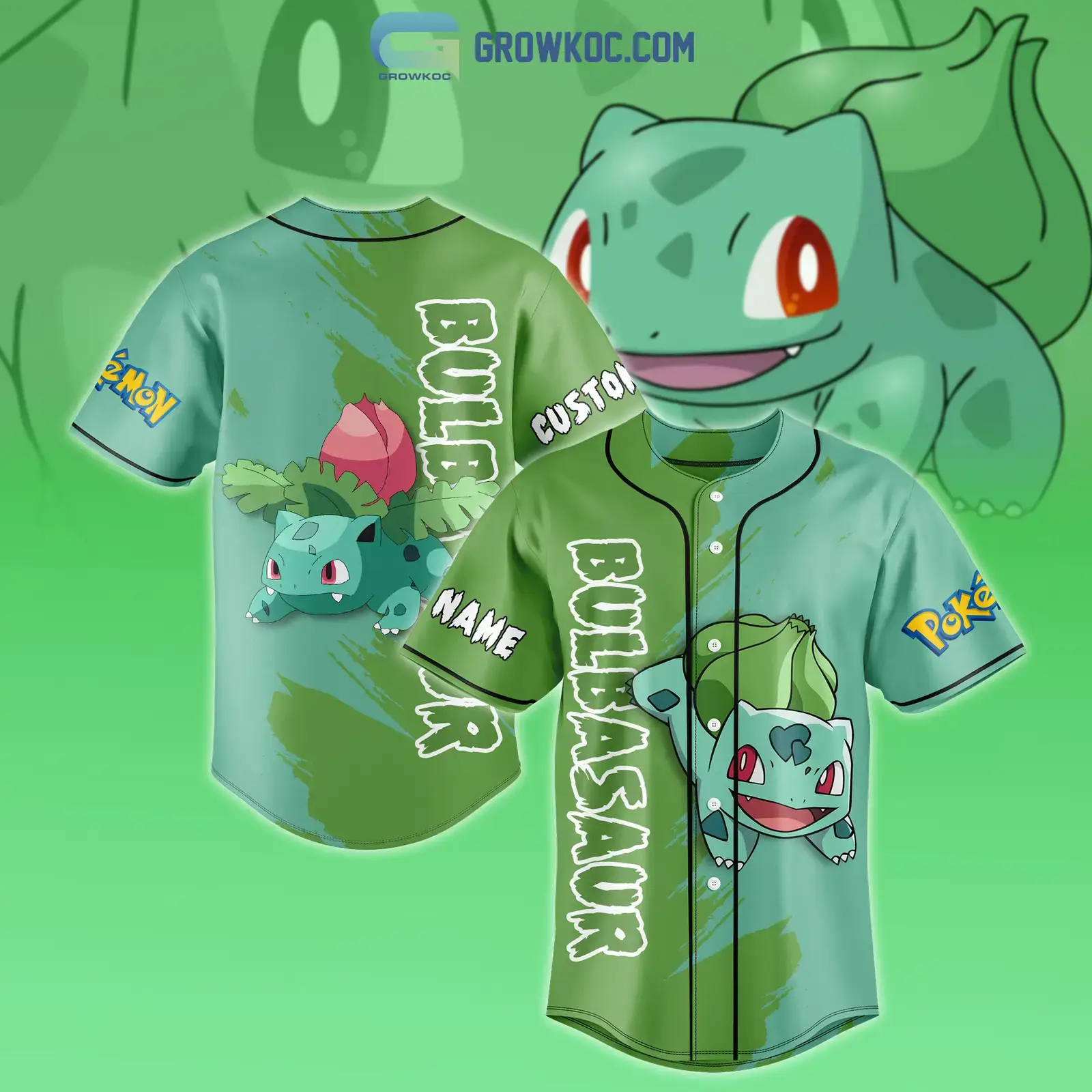 Bulbasaur Pokemon Cartoon Movies Personalized Baseball Jersey Image