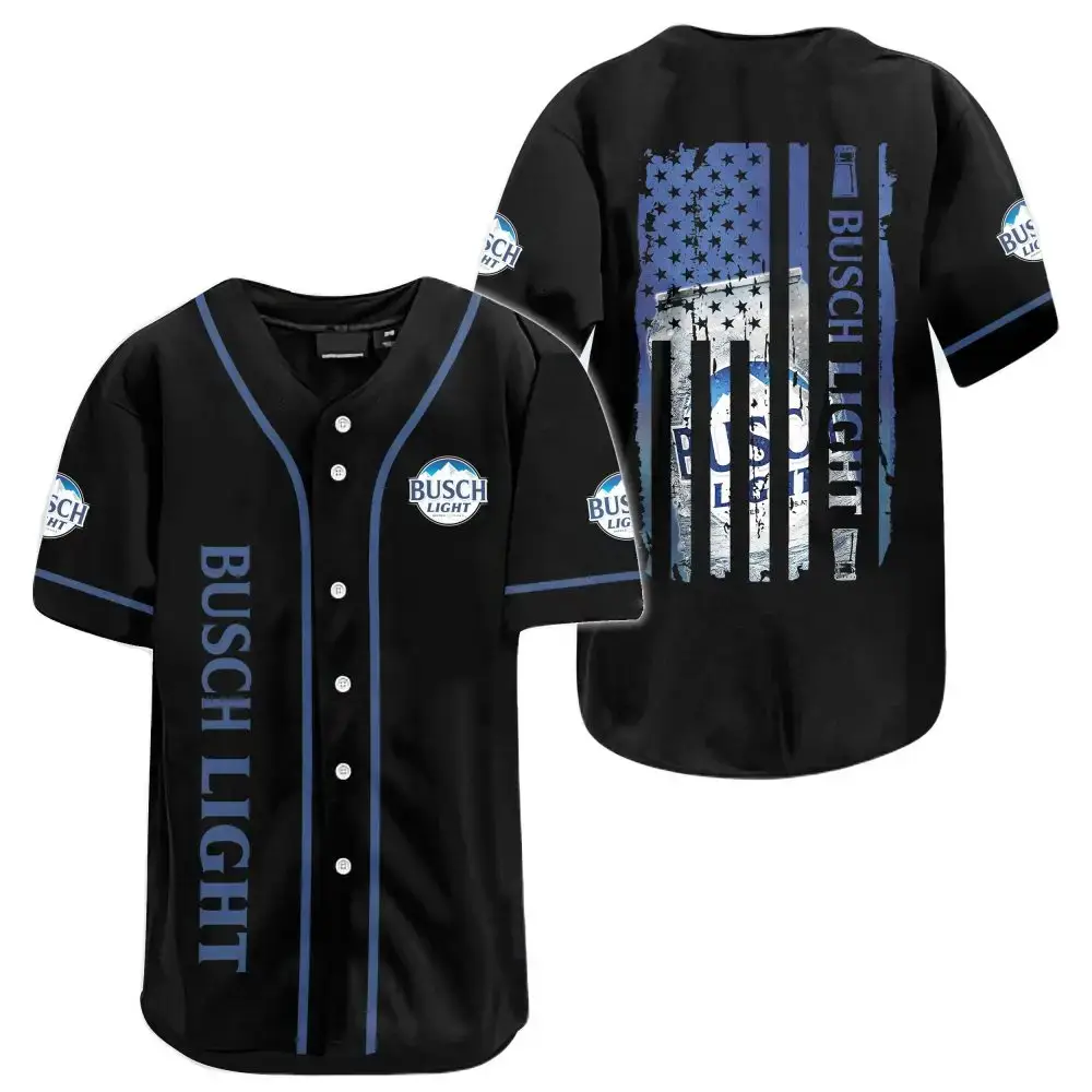 Busch Light Baseball Jersey - Stylish Black Patriotic Design, Perfect For Fans & Casual Wear Image