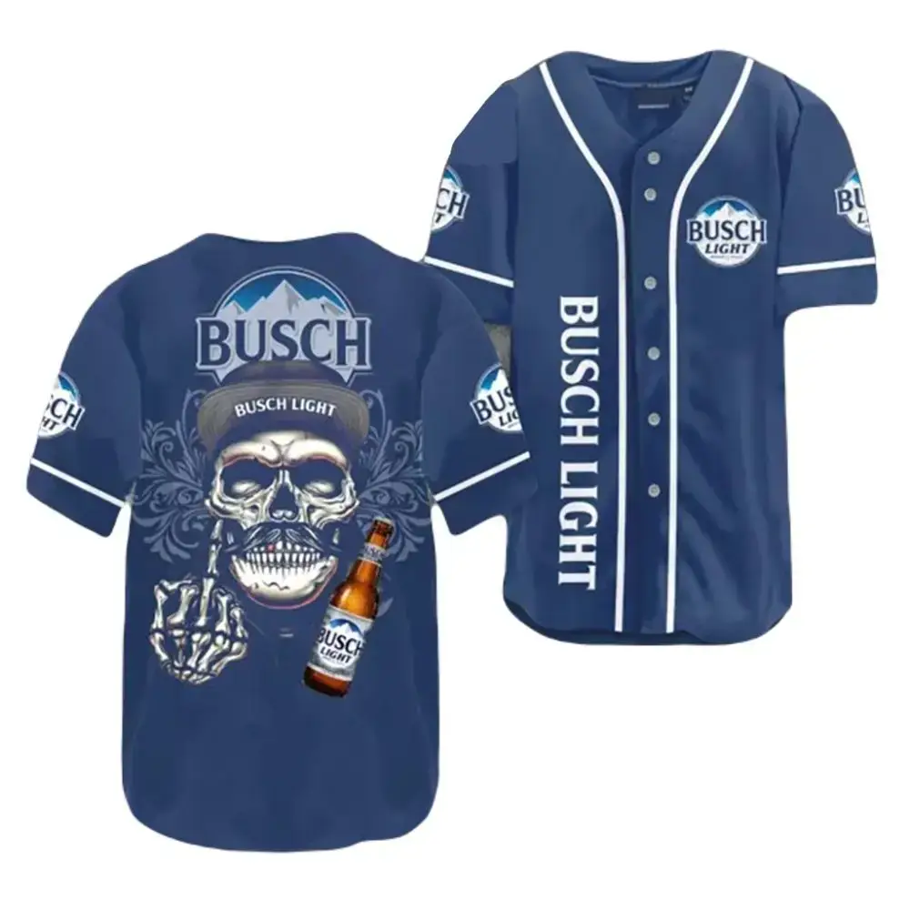 Busch Light Skull Baseball Jersey – Unique Graphic Tee For Beer Lovers Image