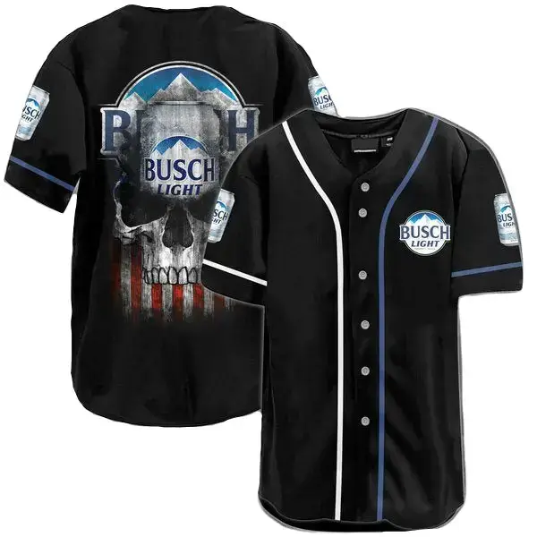Busch Light Skull Baseball Jersey - Bold Black Design For Beer Lovers Image