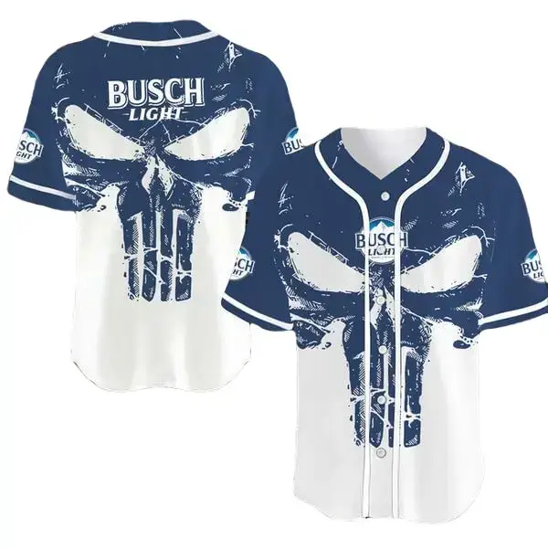 Busch Light Skull Graphic Baseball Jersey – Bold Style, Premium Comfort! Image
