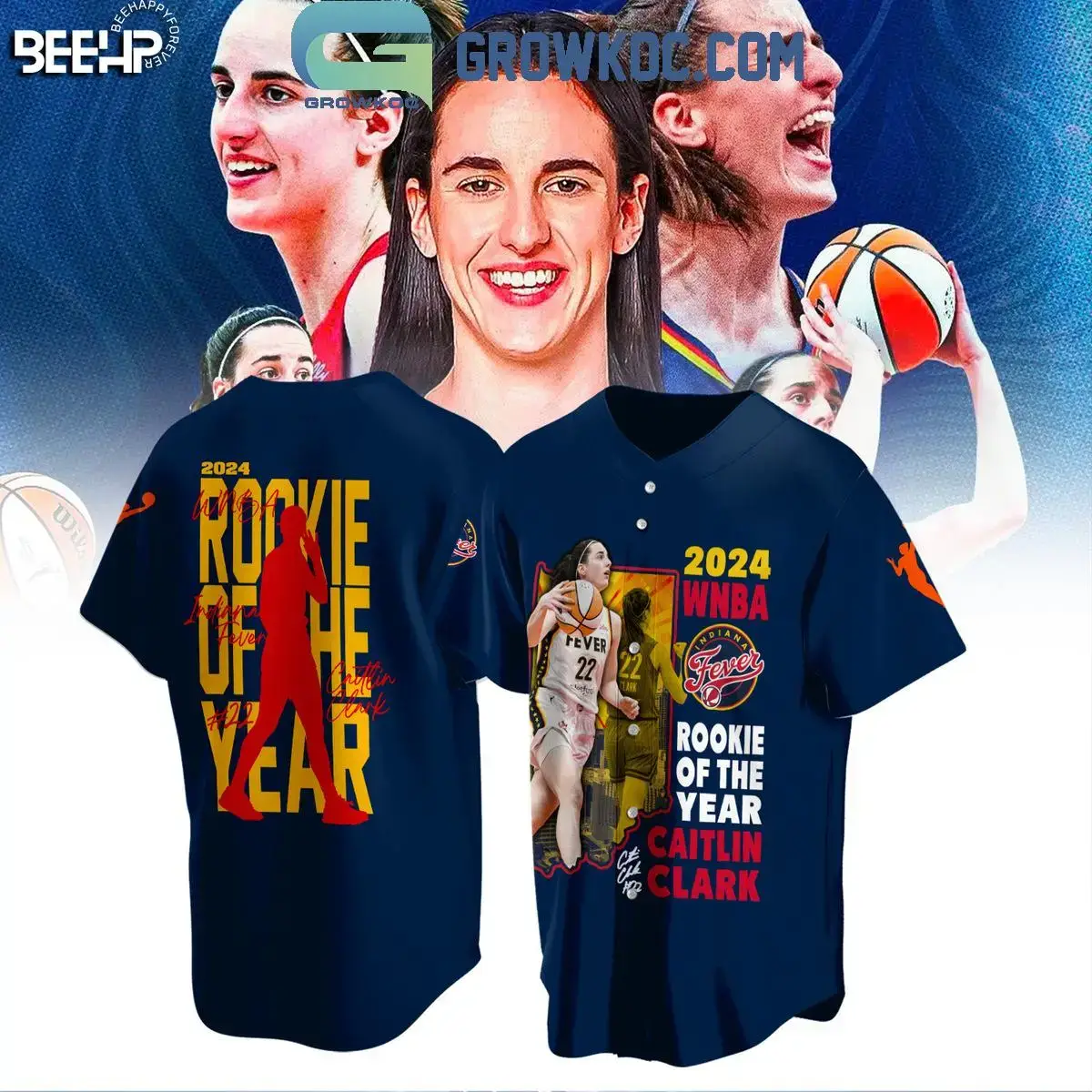 Caitlin Clark 2024 WNBA Rookie Of The Year Indiana Fever Baseball Jersey Image