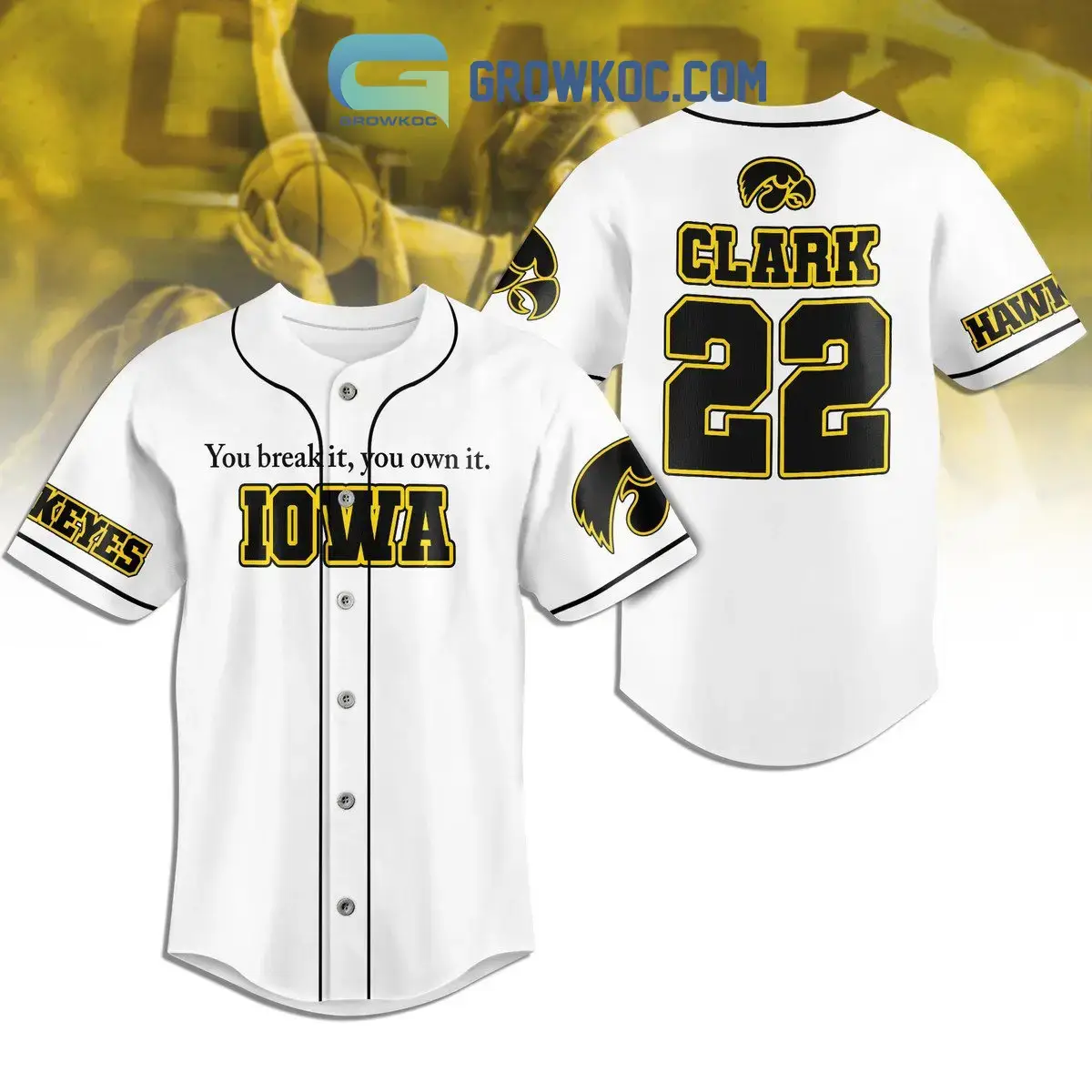Caitlin Clark Iowa Hawkeyes Fan Baseball Jersey White Version Image
