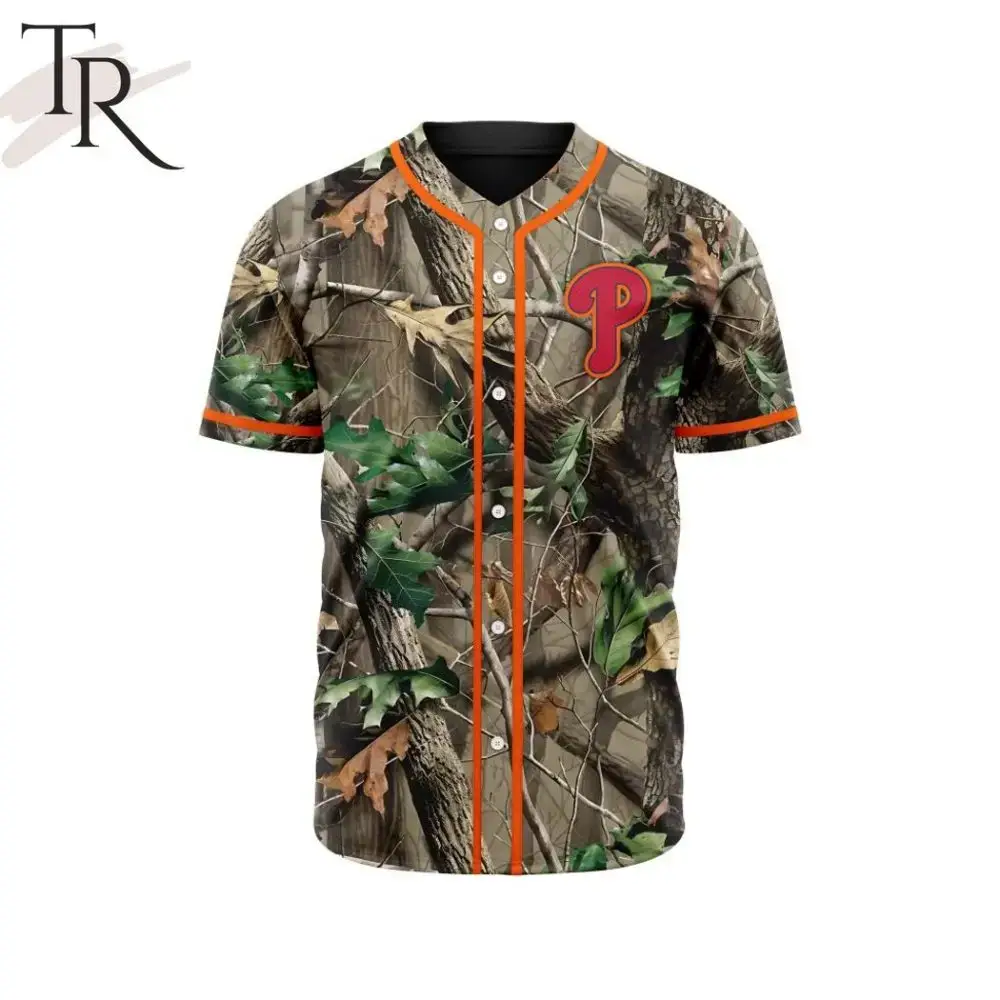 Camouflage Baseball Jersey - Stylish Outdoor Sports Tee With Red Lettering Image