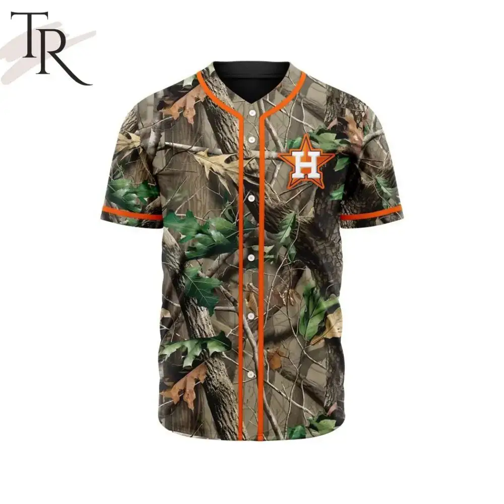 Camouflage Baseball Jersey With Orange Trim - Perfect For Outdoor Enthusiasts Image