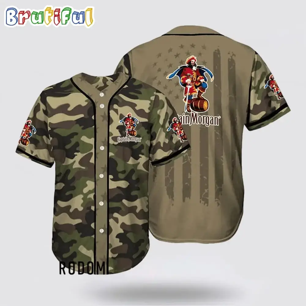Camouflage Green Brown Captain Morgan Baseball Jersey Image