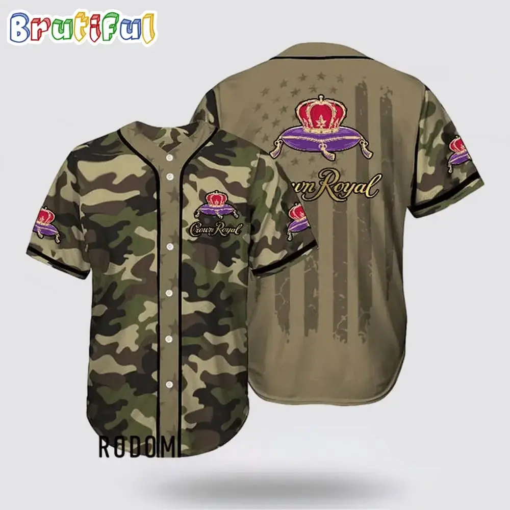 Camouflage Green Brown Crown Royal Baseball Jersey Image