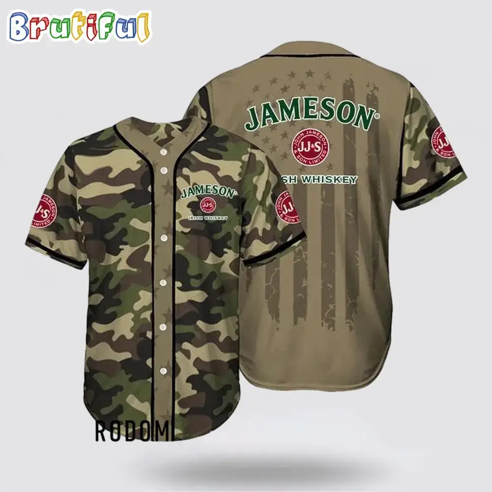 Camouflage Green Brown Jameson Whiskey Baseball Jersey Image