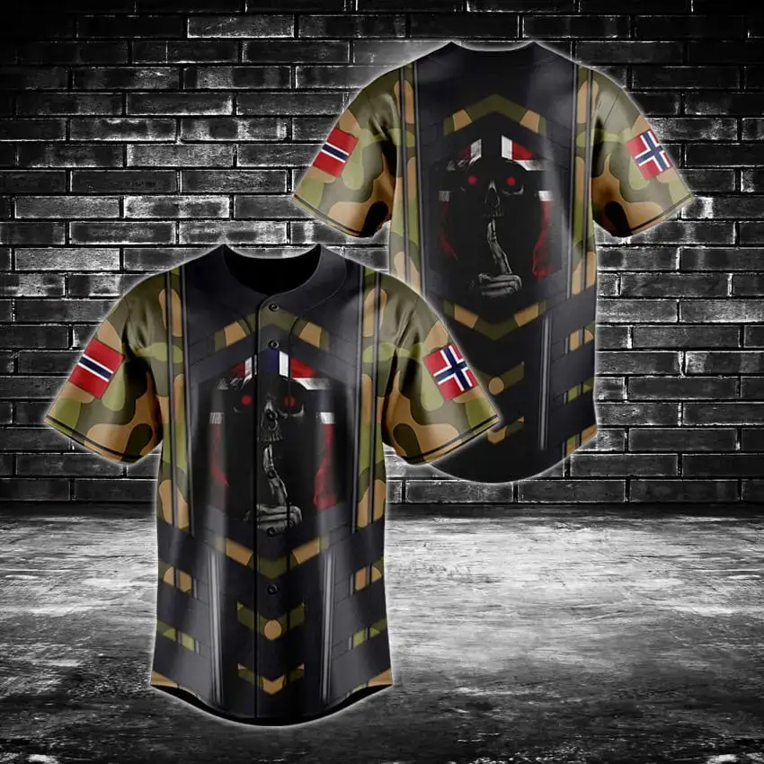 Camouflage Skull Baseball Jersey - Unique Graphic Design, Unisex, Comfortable Fit Image