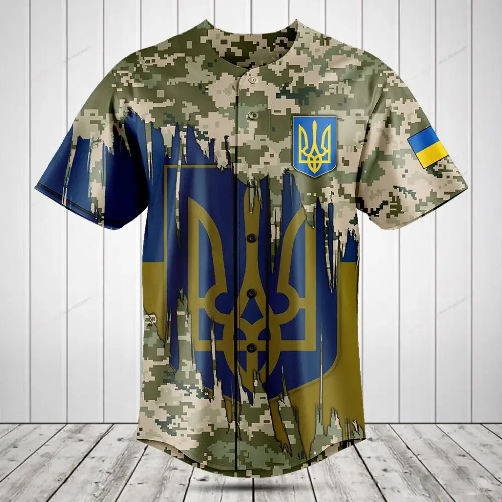 Camouflage Ukraine Flag Baseball Jersey – Stylish Patriotic Sportswear Image