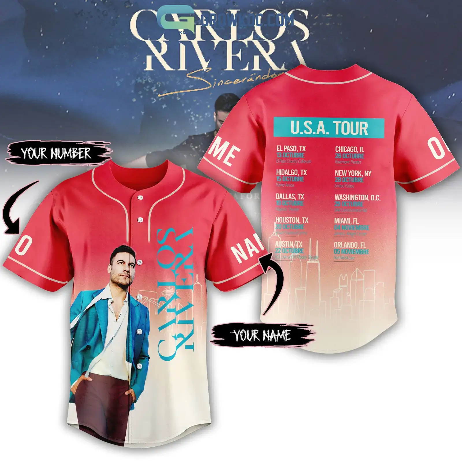 Carlos Rivera USA Tour Personalized Baseball Jersey Image