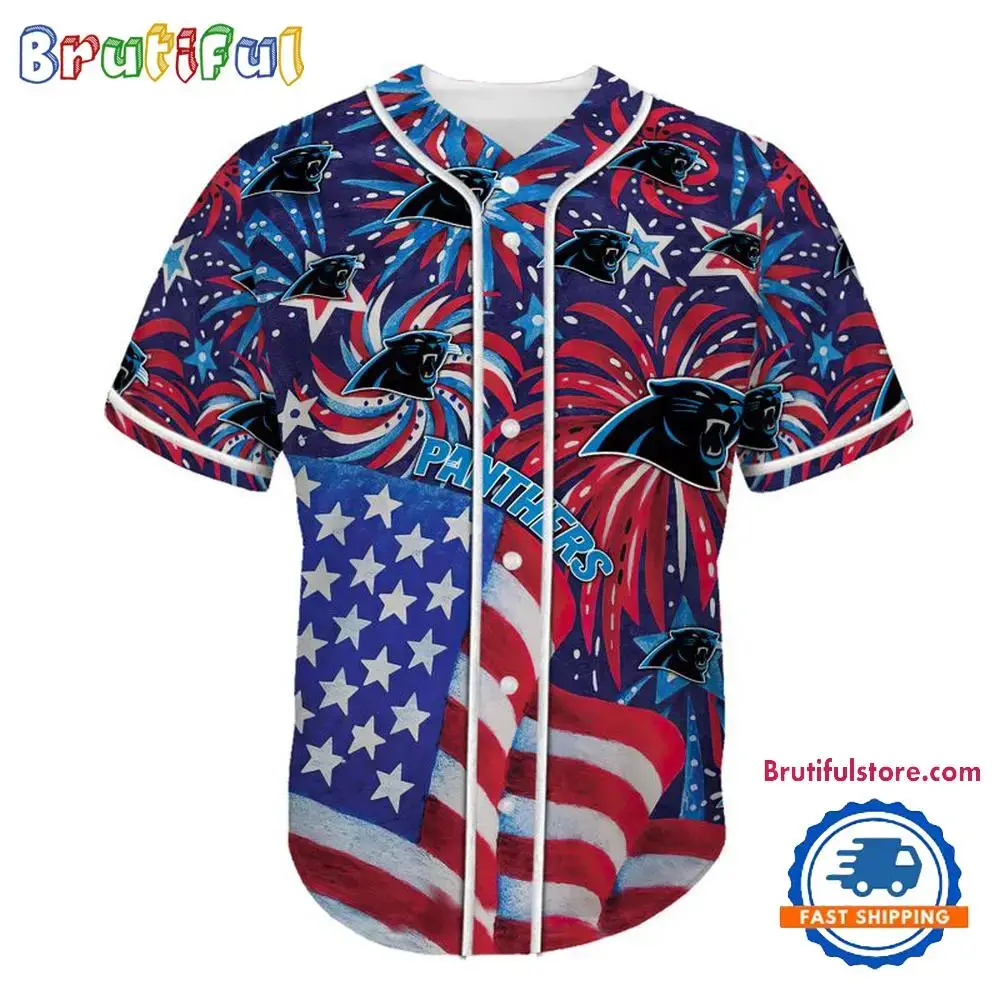 Carolina Panthers USA Flag Independence Day Baseball Jersey, Sport Team 4th of July Jersey Image
