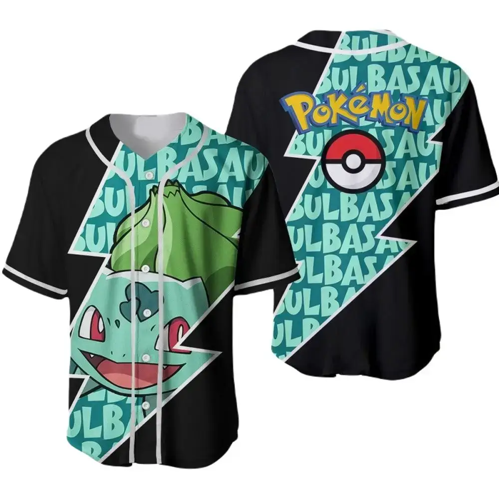 Catch 'Em All In Style: Bulbasaur Pokémon Baseball Jersey - Perfect For Fans! Image