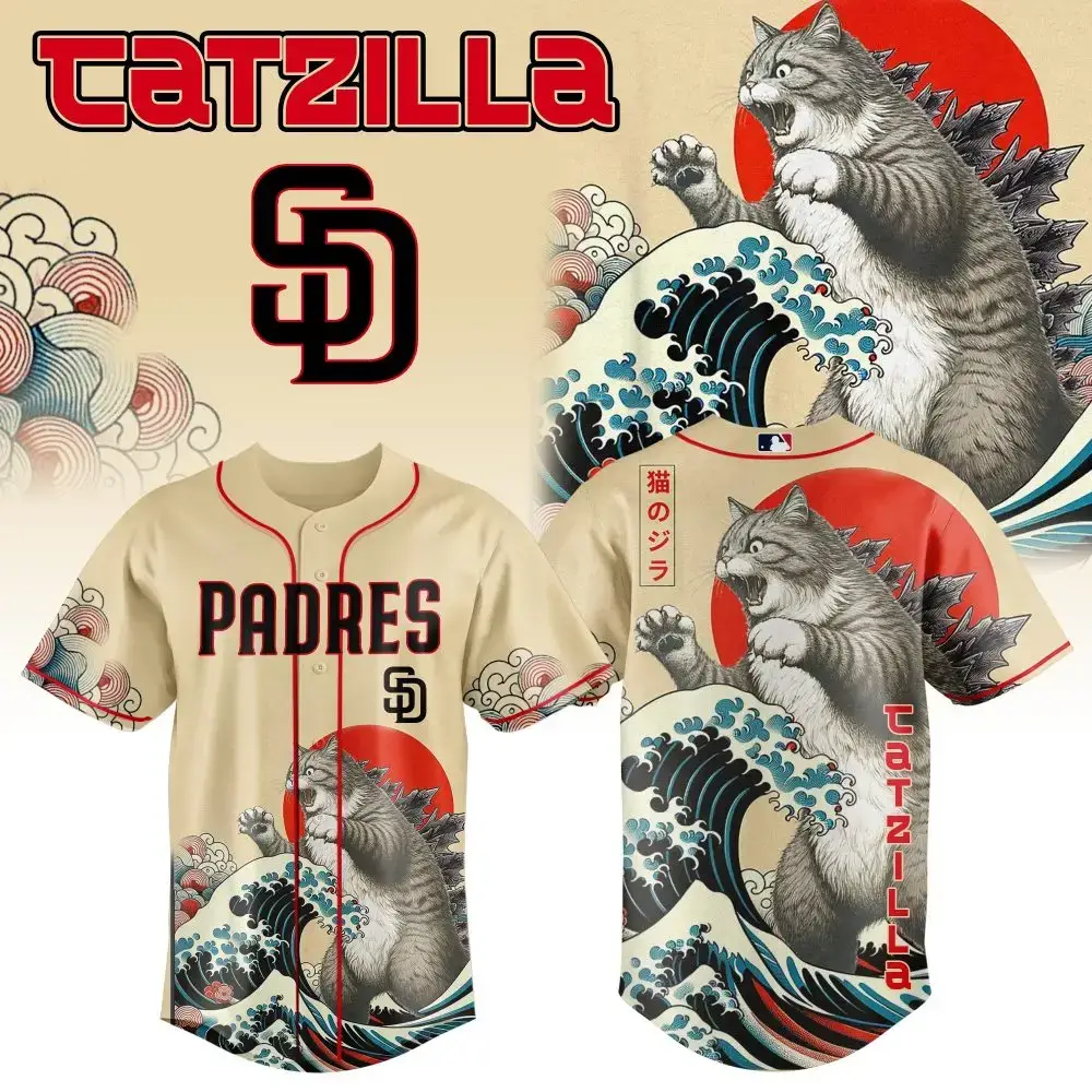 Catzilla Padres Baseball Jersey - Unique Graphic Tee For Fans & Collectors Image