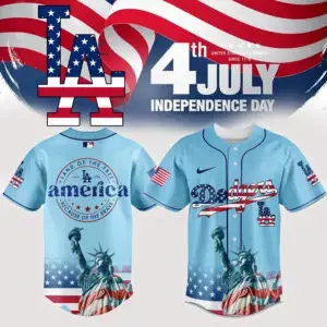 Celebrate 4Th Of July In Style - La Themed Independence Day Baseball Jersey With Statue Of Liberty Design Image