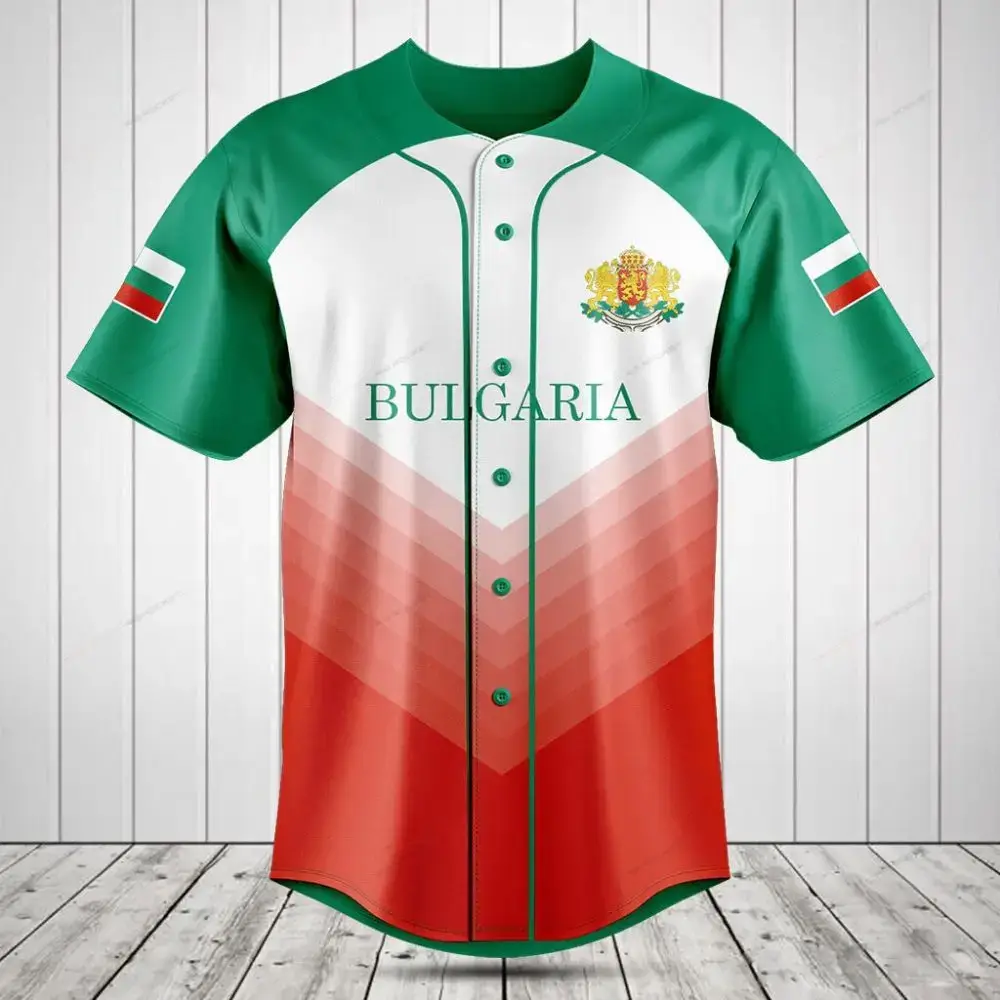 Celebrate Bulgaria: Stylish Green & Red Baseball Jersey - Perfect Gift Idea! Image