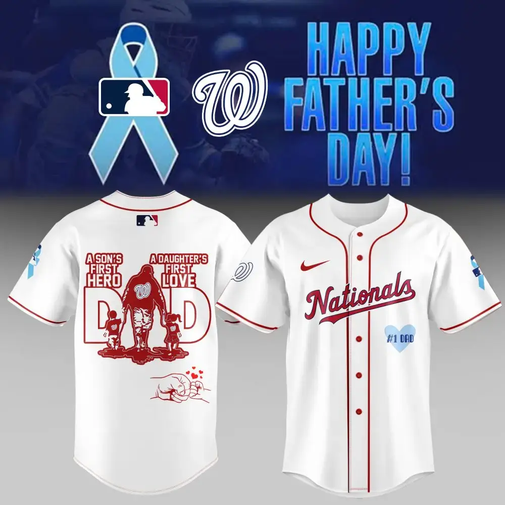 Celebrate Dad With Nationals Baseball Jersey – Perfect Father'S Day Gift! #1 Dad, Hero & Love Design – Shop Now! Image