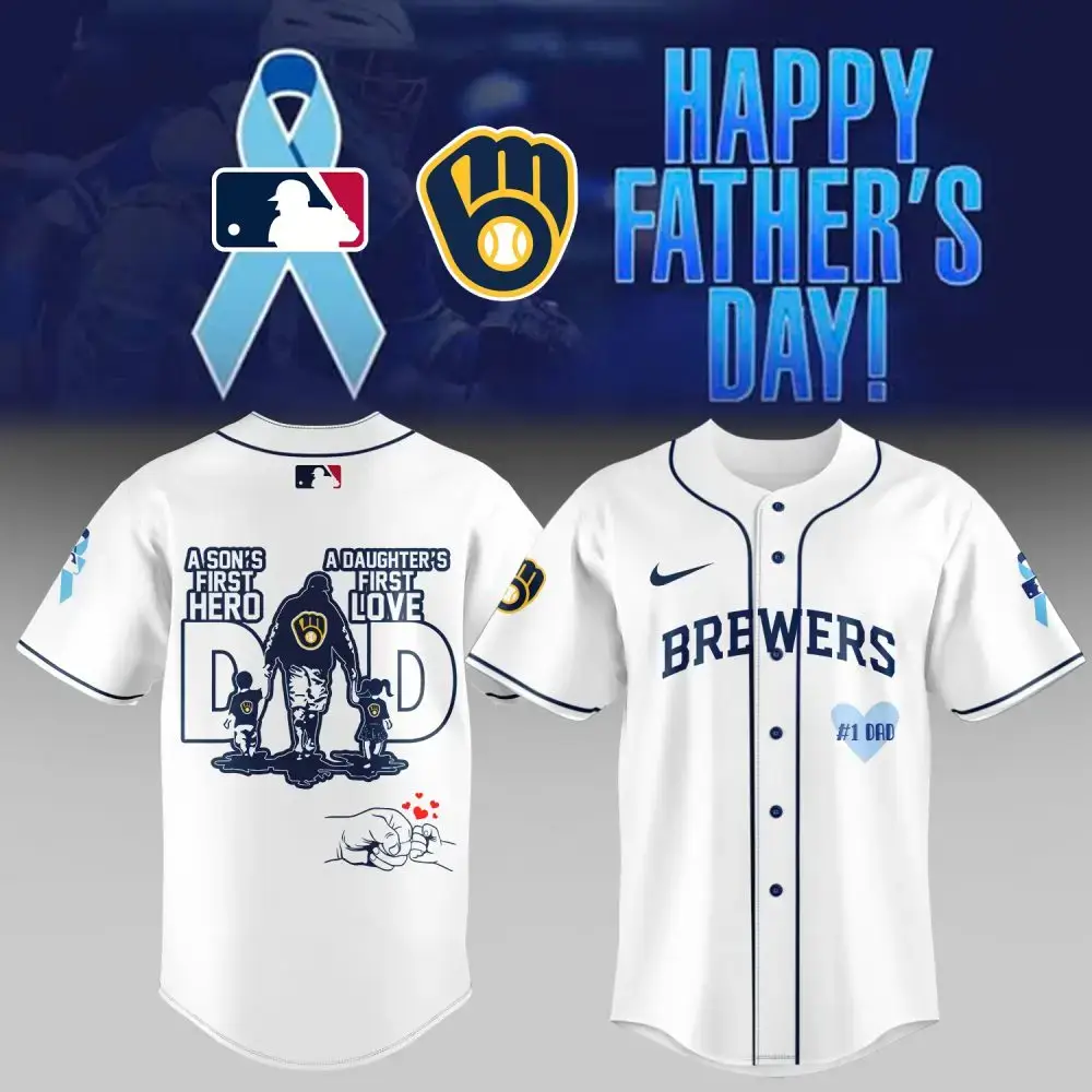 Celebrate Father'S Day: Brewers Mlb Dad Hero & Love Jersey - Perfect Gift! Image