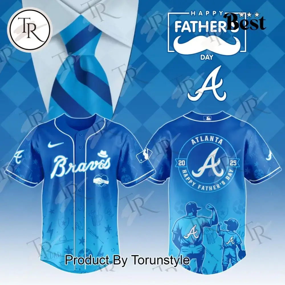 Celebrate Father'S Day In Style - Atlanta Braves Blue Jersey Gift For Dad Image