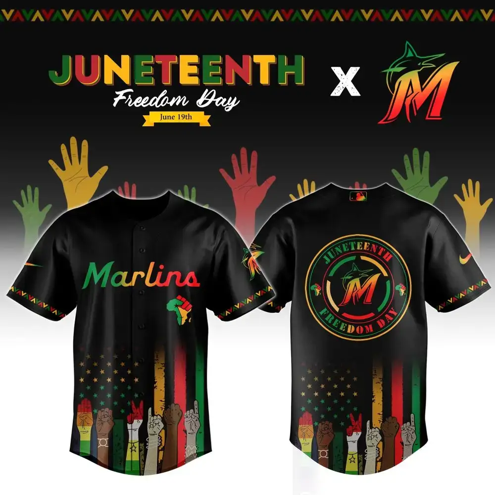 Celebrate Juneteenth In Style: Limited Edition Marlins Jersey – Unique Design, Bold Colors! Image