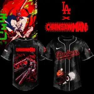Chainsaw Man X La Dodgers Baseball Jersey - Anime Graphic Sportswear Image