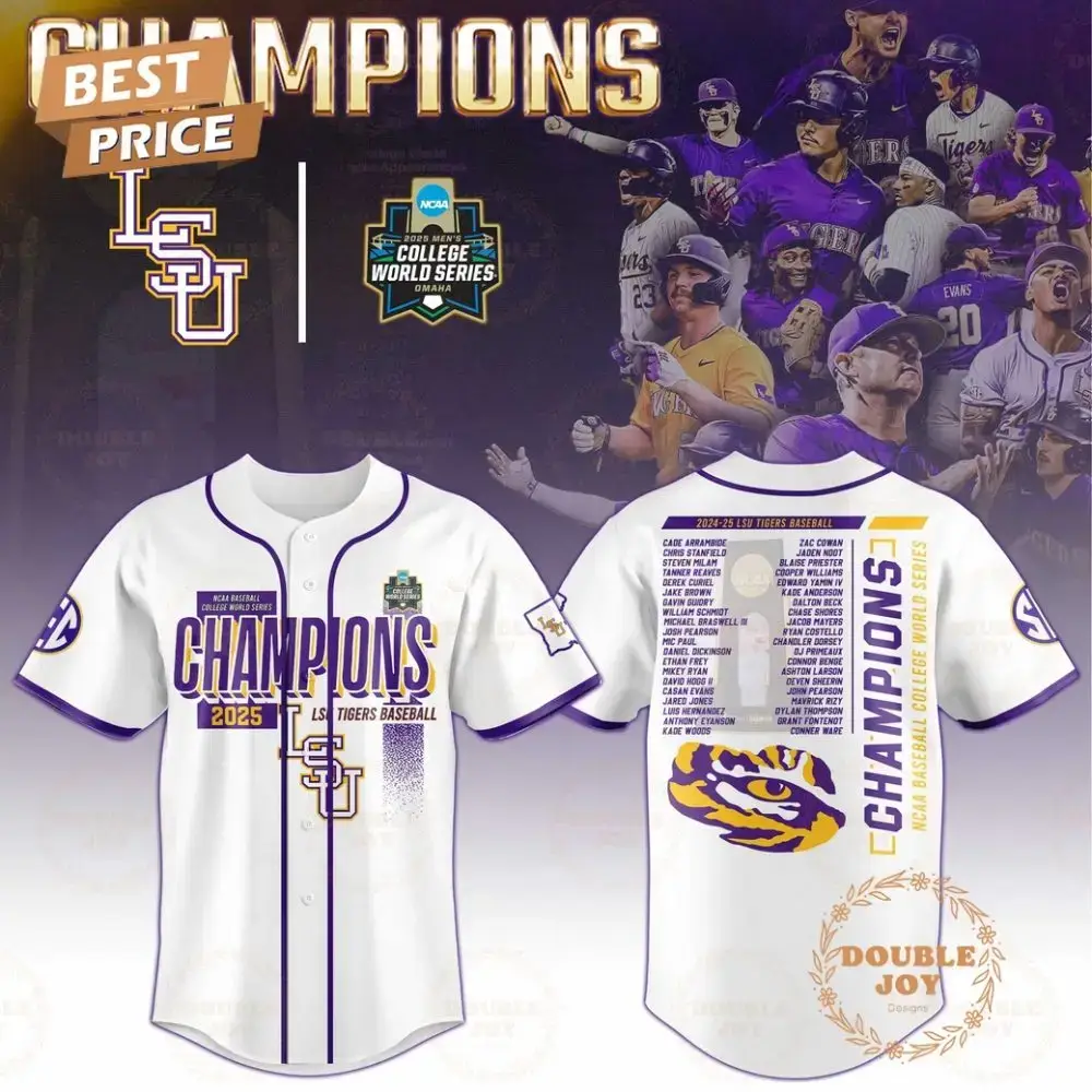 Champions Ncaa Baseball College World Series 2025 Lsu Tigers Baseball Jersey Image