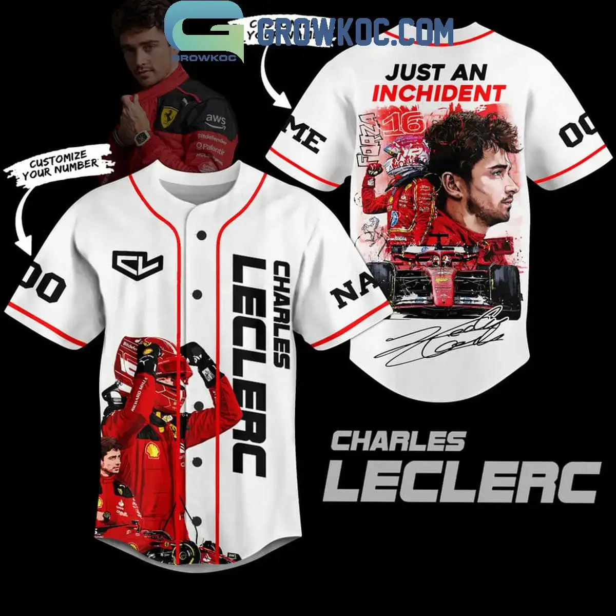Charles Leclerc Just An Inchident F1 Racing Personalized Baseball Jersey Image