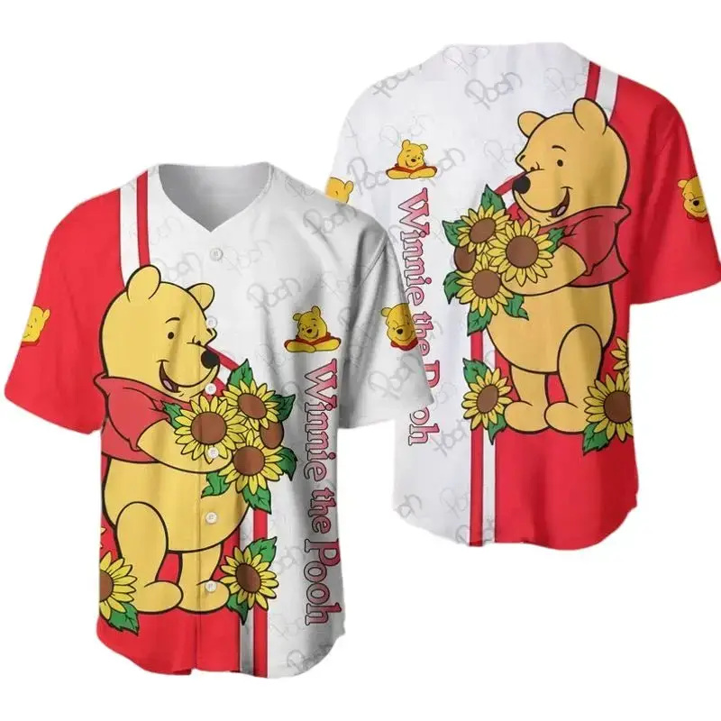 Cheerful Winnie The Pooh Sunflower Baseball Jersey – Vibrant Cartoon Style Shirt For Fans Image