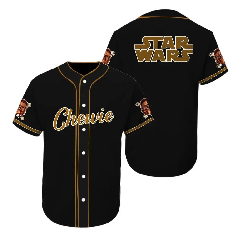 Chewie Baseball Jersey - Star Wars Fan Apparel - Stylish Black & Gold Design Image