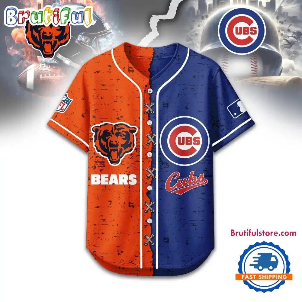 Chicago Bears Mix Chicago Cubs Sporty New Design Baseball Jersey Image