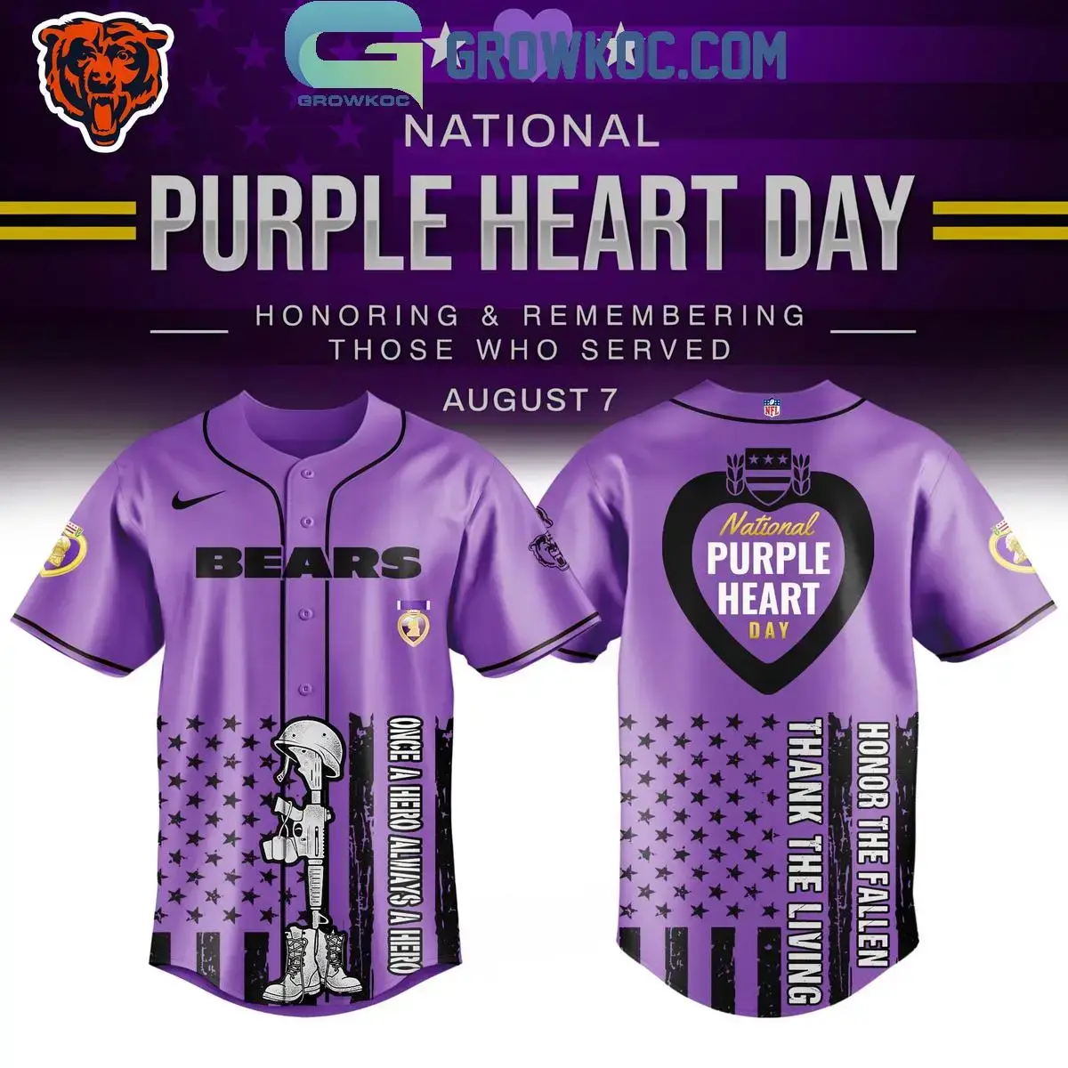 Chicago Bears Purple Heart Day 2025 Baseball Jersey Image