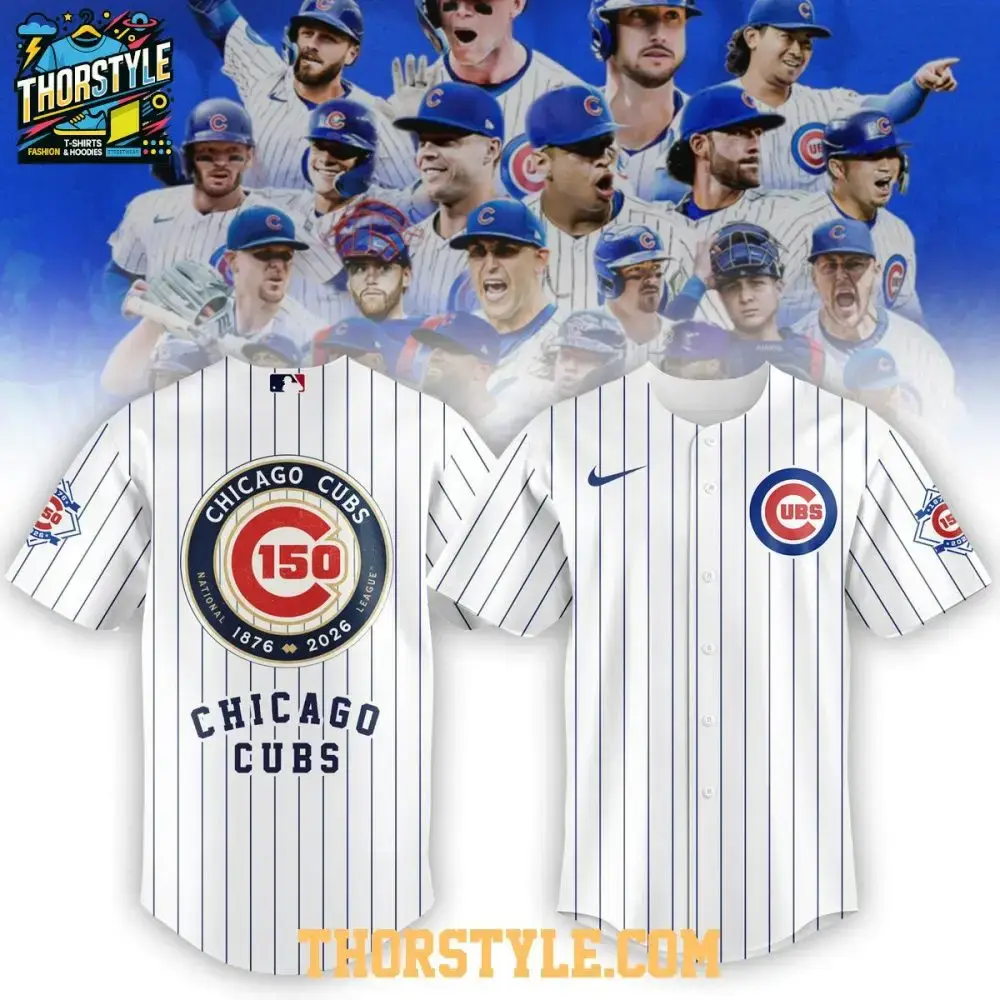 Chicago Cubs 150Th Anniversary Striped Edidtion Personalized Jersey Image