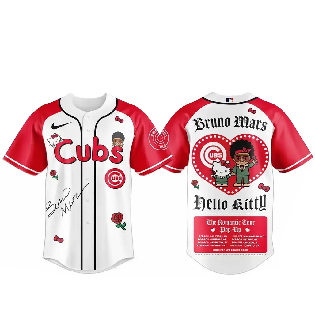 Chicago Cubs Bruno Mars x Hello Kitty 2026 The Romantic Tour Baseball Jersey Image