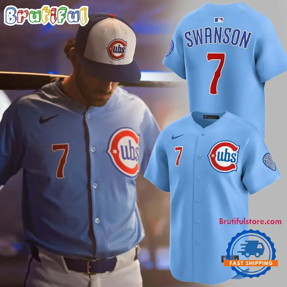 Chicago Cubs Dansby Swanson #7 Baby Blue 2nd Alternate Baseball Jersey Image