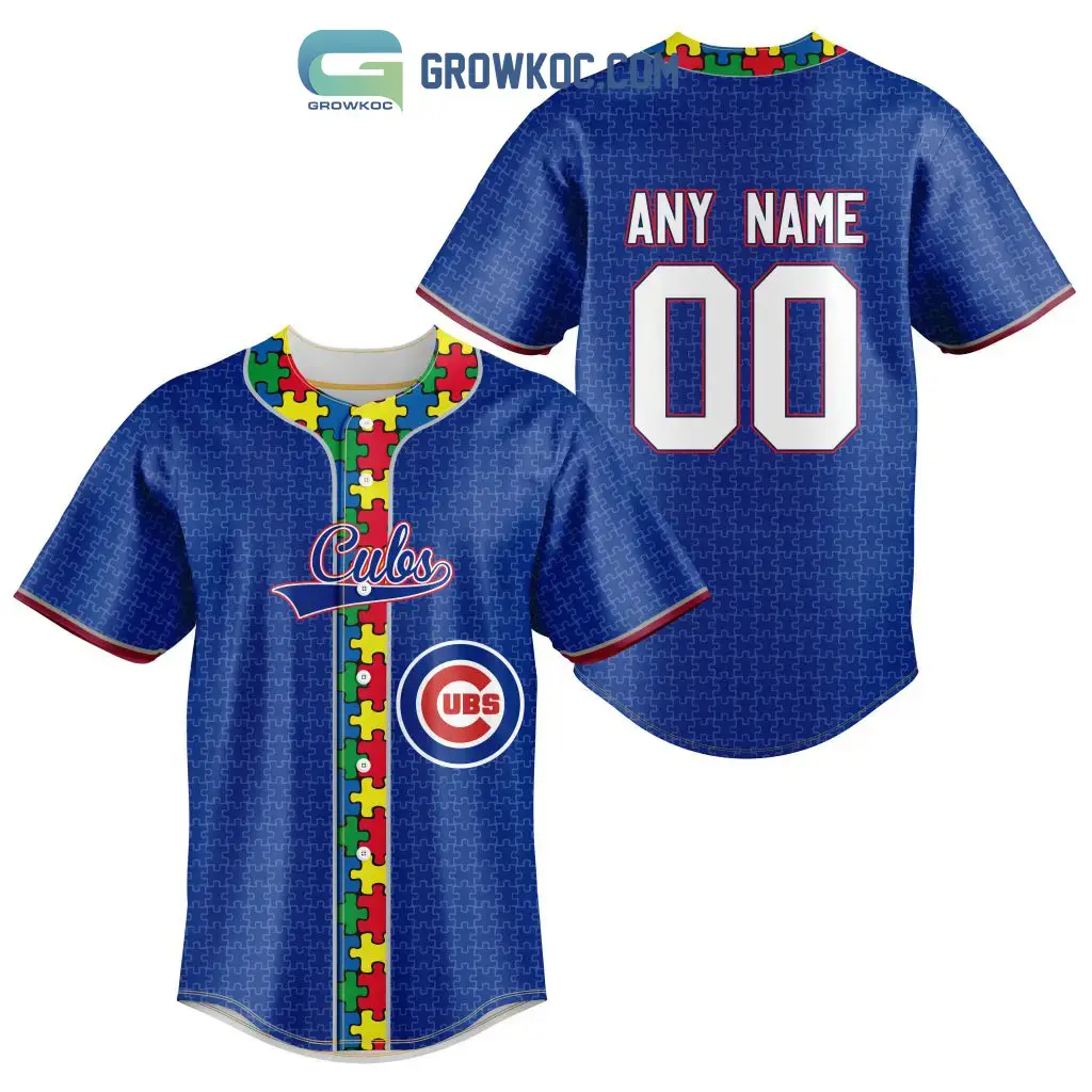 Chicago Cubs MLB Fearless Against Autism Personalized Baseball Jersey Image