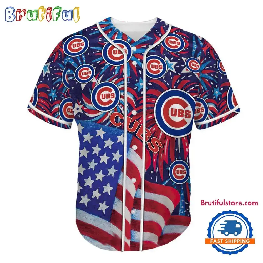 Chicago Cubs USA Flag Independence Day Baseball Jersey, Sport Team 4th of July Jersey Image
