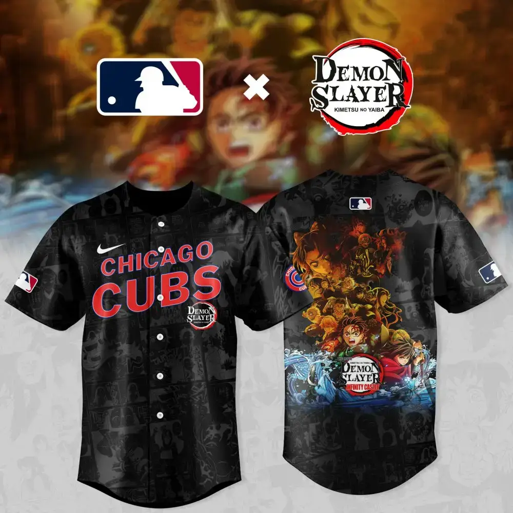 Chicago Cubs X Demon Slayer Anime Baseball Jersey - Limited Edition Fan Gear Image
