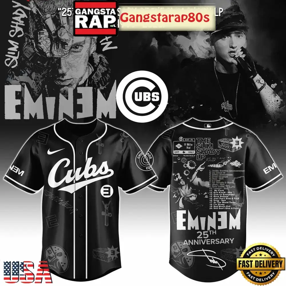 Chicago Cubs x Eminem 25th Anniversary Of The Slim Shady LP 2025 Baseball Jersey Image