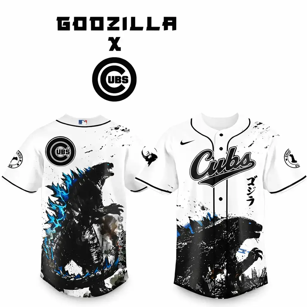 Chicago Cubs x Godzilla Monster Baseball Jersey Image