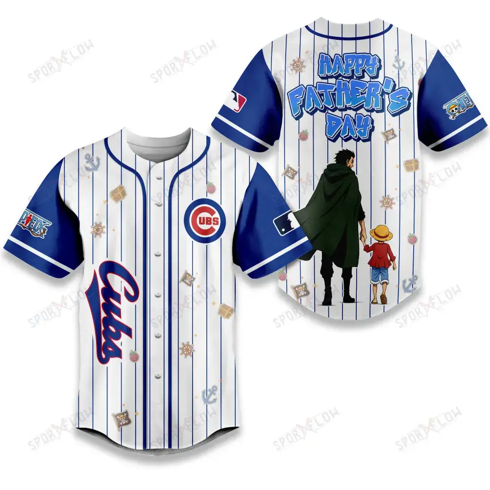 Chicago Cubs X One Piece Dragon & Luffy Dad Baseball Jersey Image