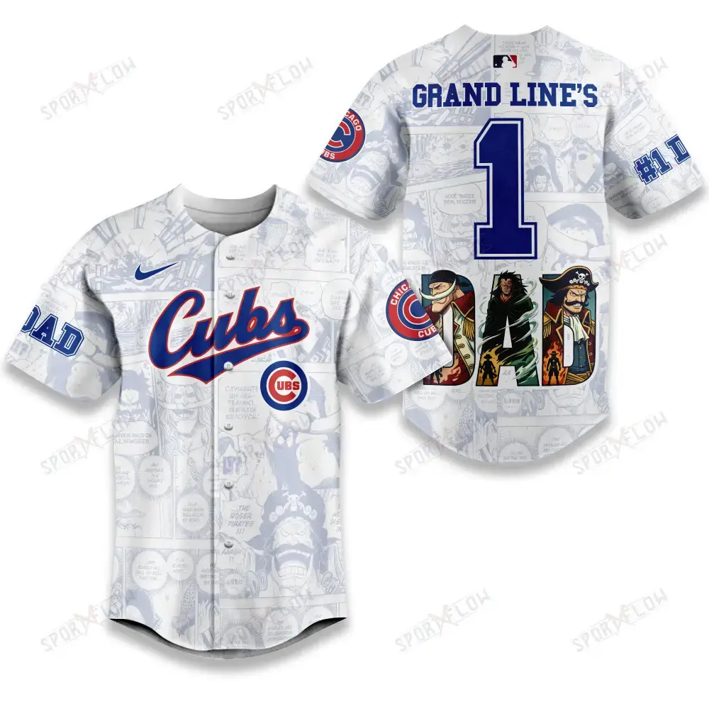 Chicago Cubs X One Piece Grand Line'S #1 Dad Custom Baseball Jersey Image