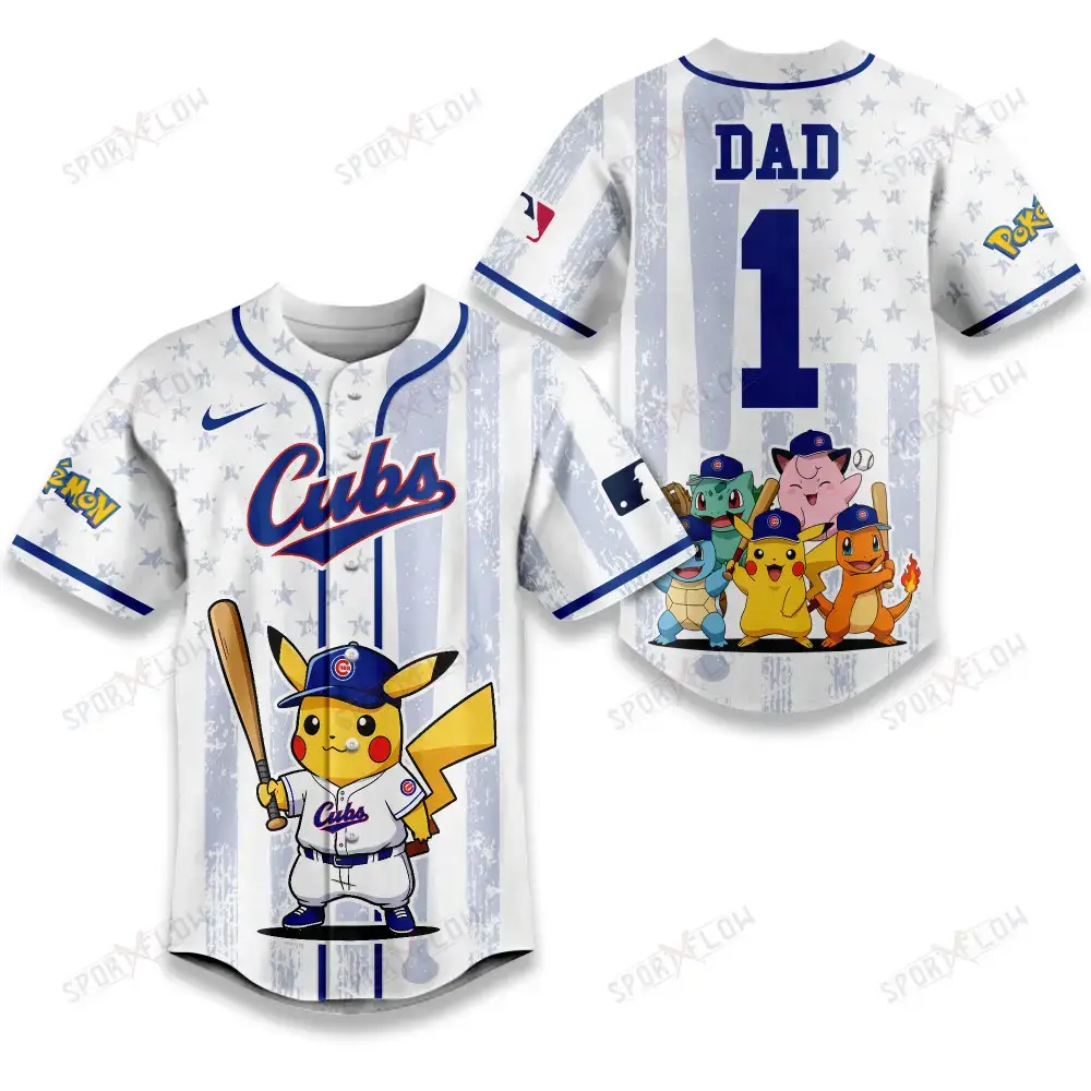 Chicago Cubs X Pokemon Night Dad Edition Baseball Jersey Image